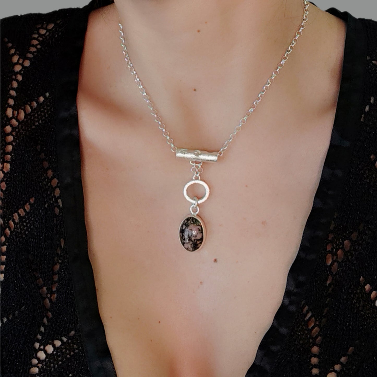 ST16 - Collana in argento 925 e rodonite