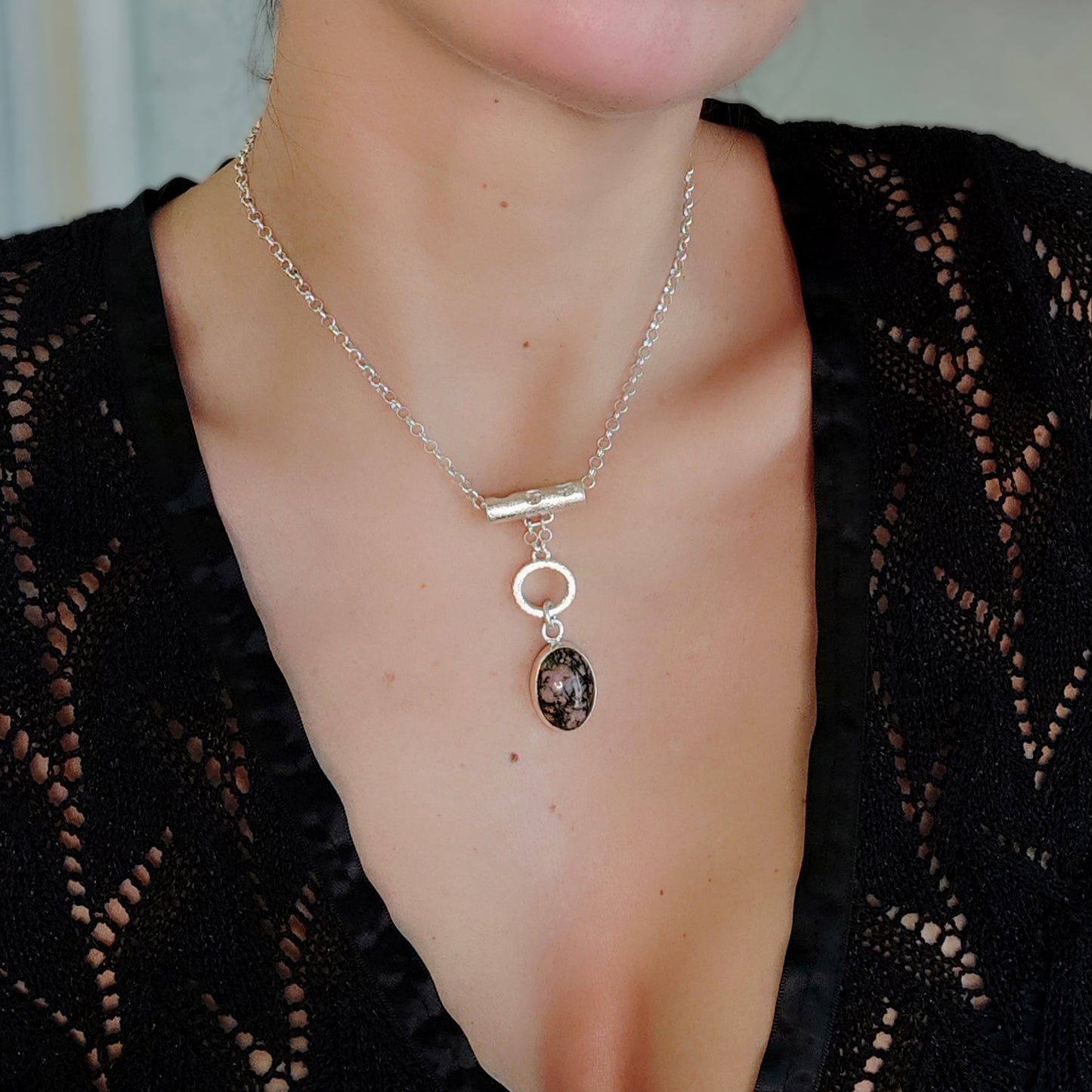 ST16 - Collana in argento 925 e rodonite