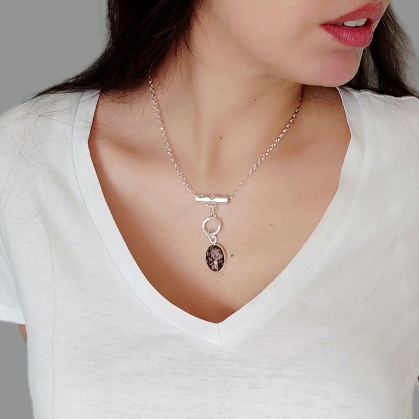 ST16 - Collana in argento 925 e rodonite