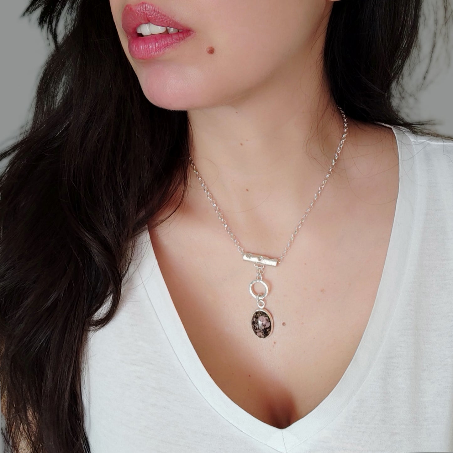 ST16 - Collana in argento 925 e rodonite