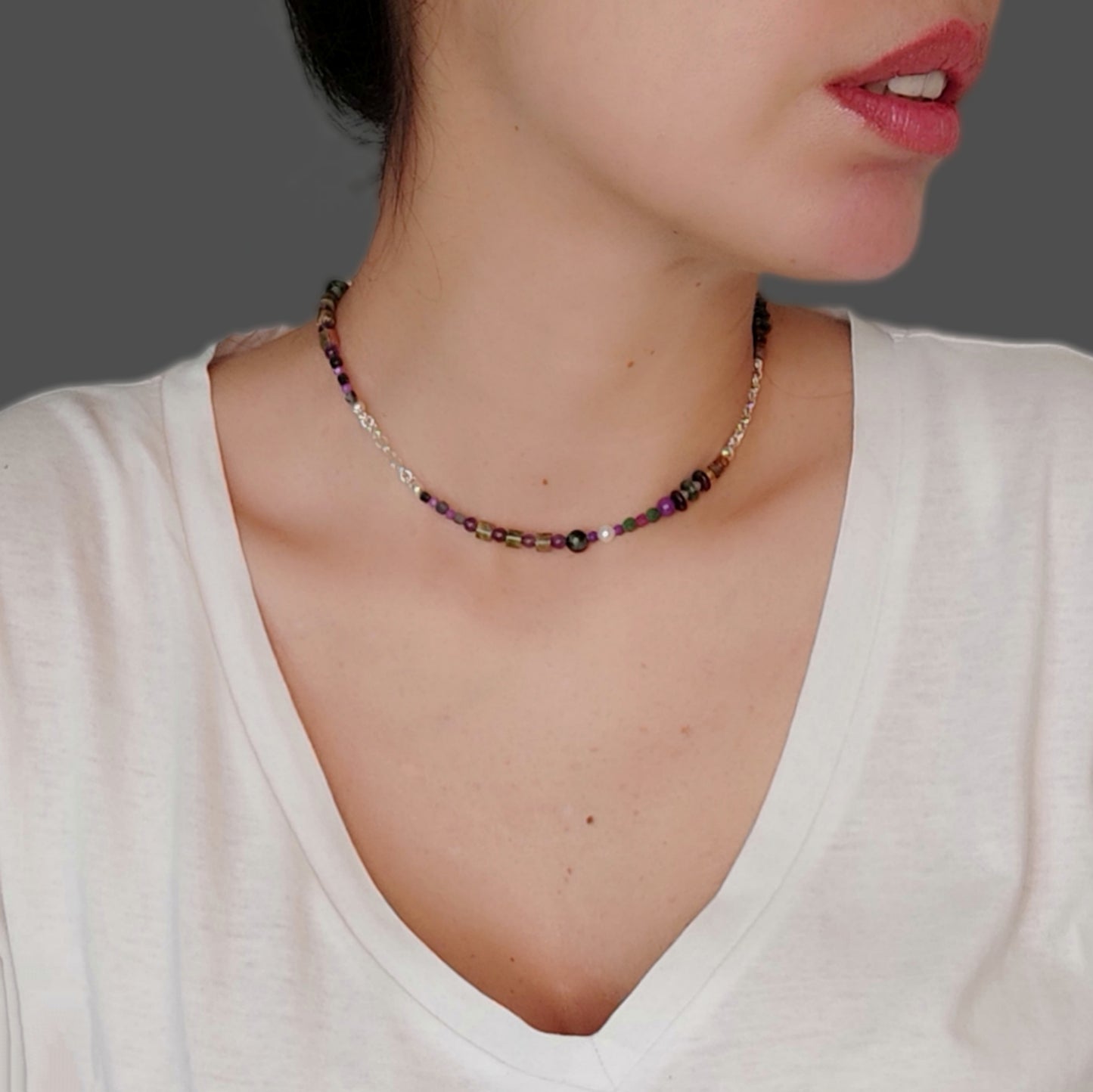 ST27 - Bracciale doppio/collana in argento 925 e pietre naturali