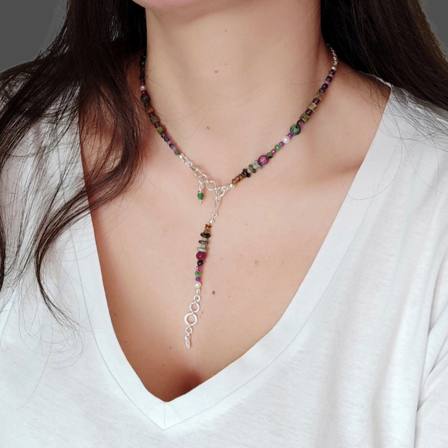 ST27 - Bracciale doppio/collana in argento 925 e pietre naturali