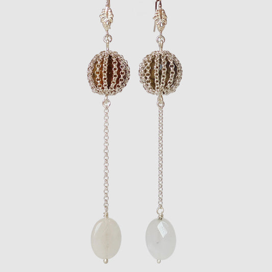 ST62 - Orecchini pendenti in argento 925 con pietre naturali agata e quarzo rosa