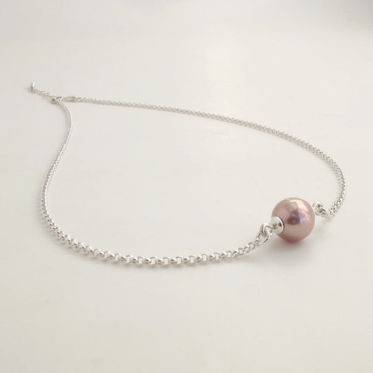 ST014 Collana girocollo in argento 925 con perla colore rosa antico