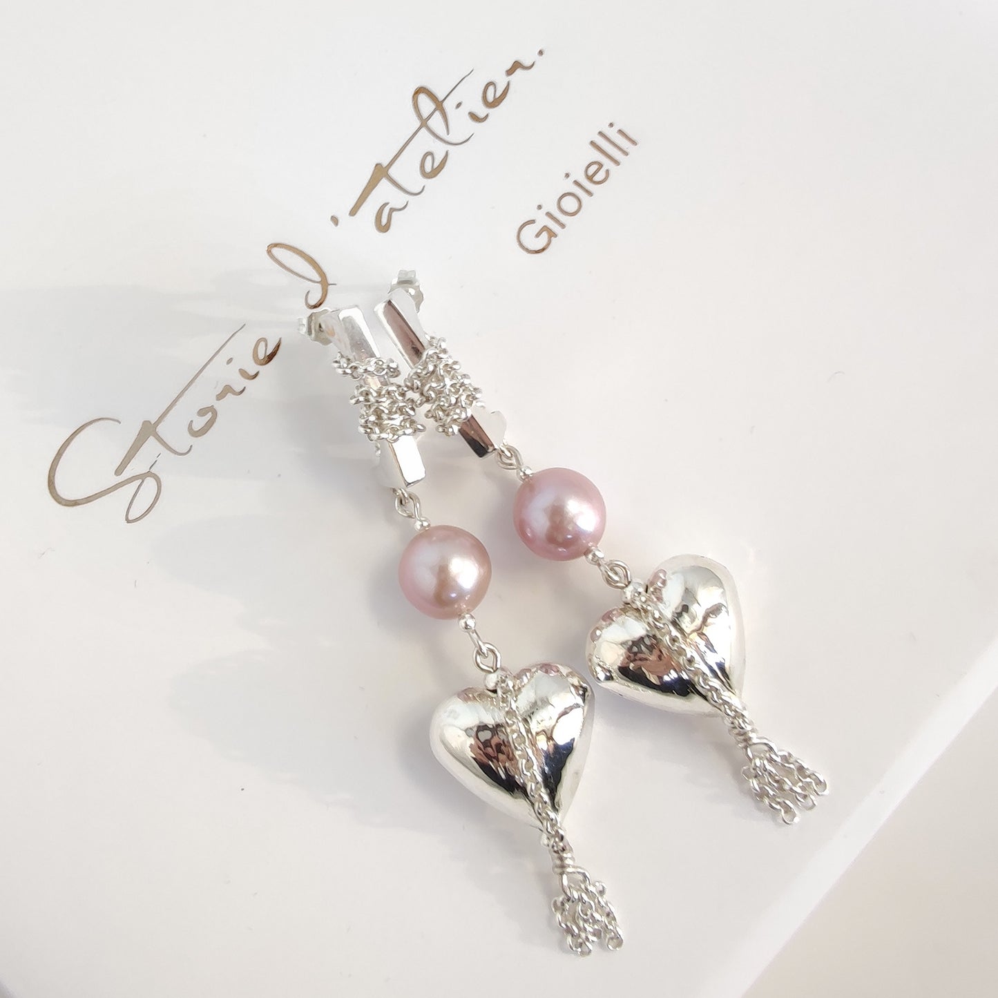 ST92 Orecchini in argento 925 con perle d'acqua dolce color rosa antico