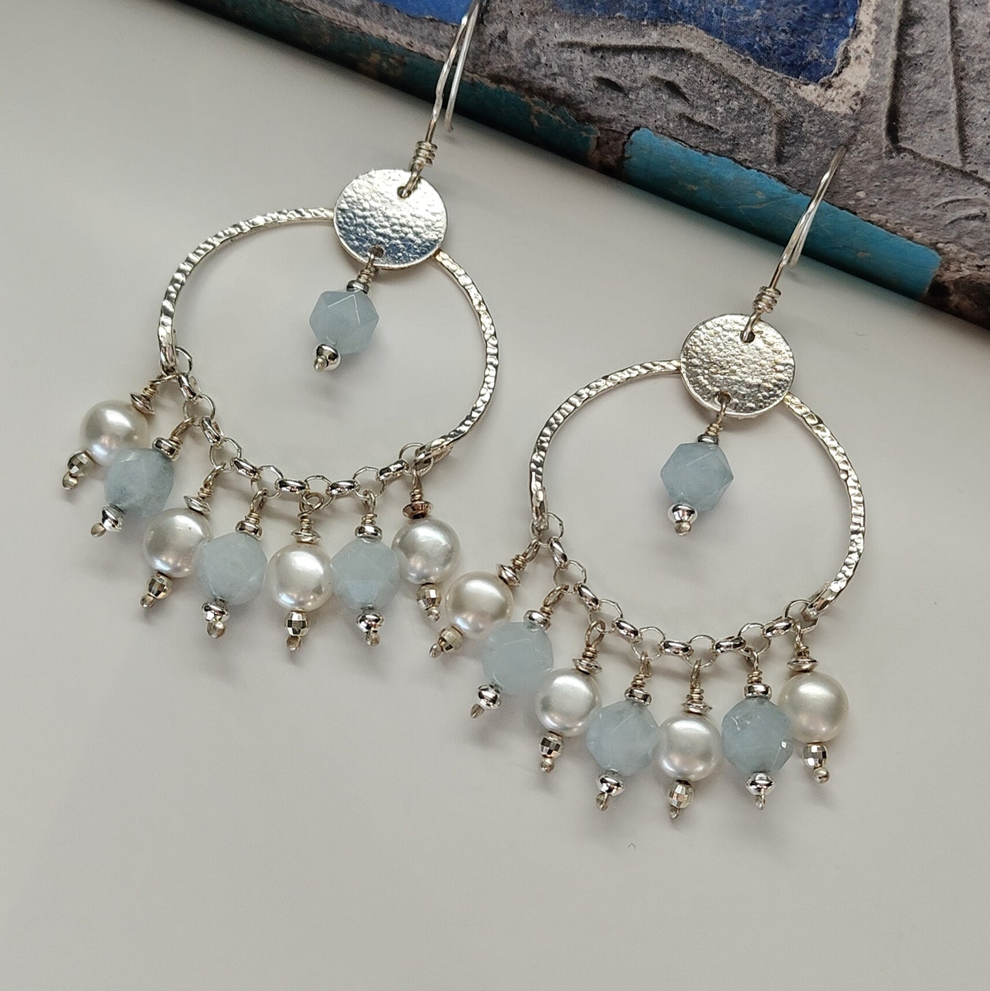 ST20 - Orecchini con perle d'acqua dolce e acquamarina