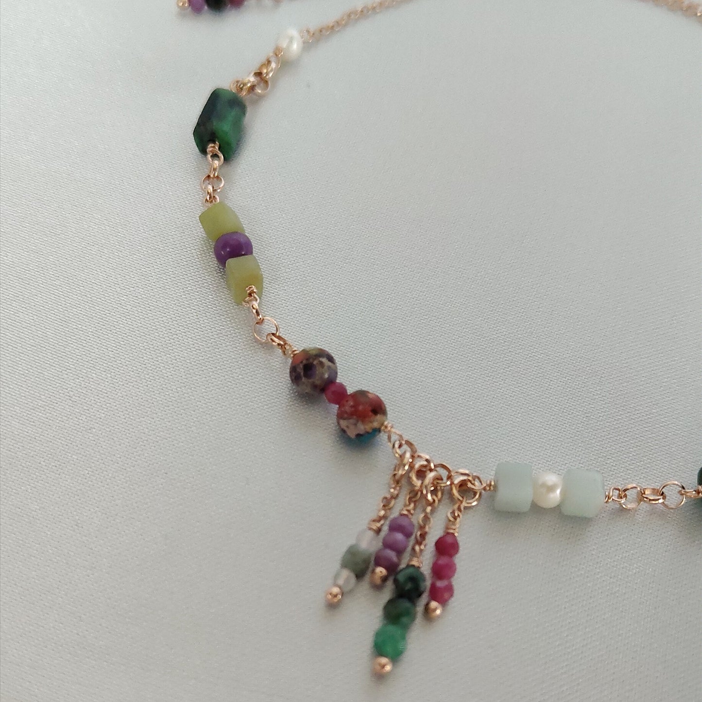 ST41 - Collana in argento 925 placcato oro rosa 18k con pietre naturali