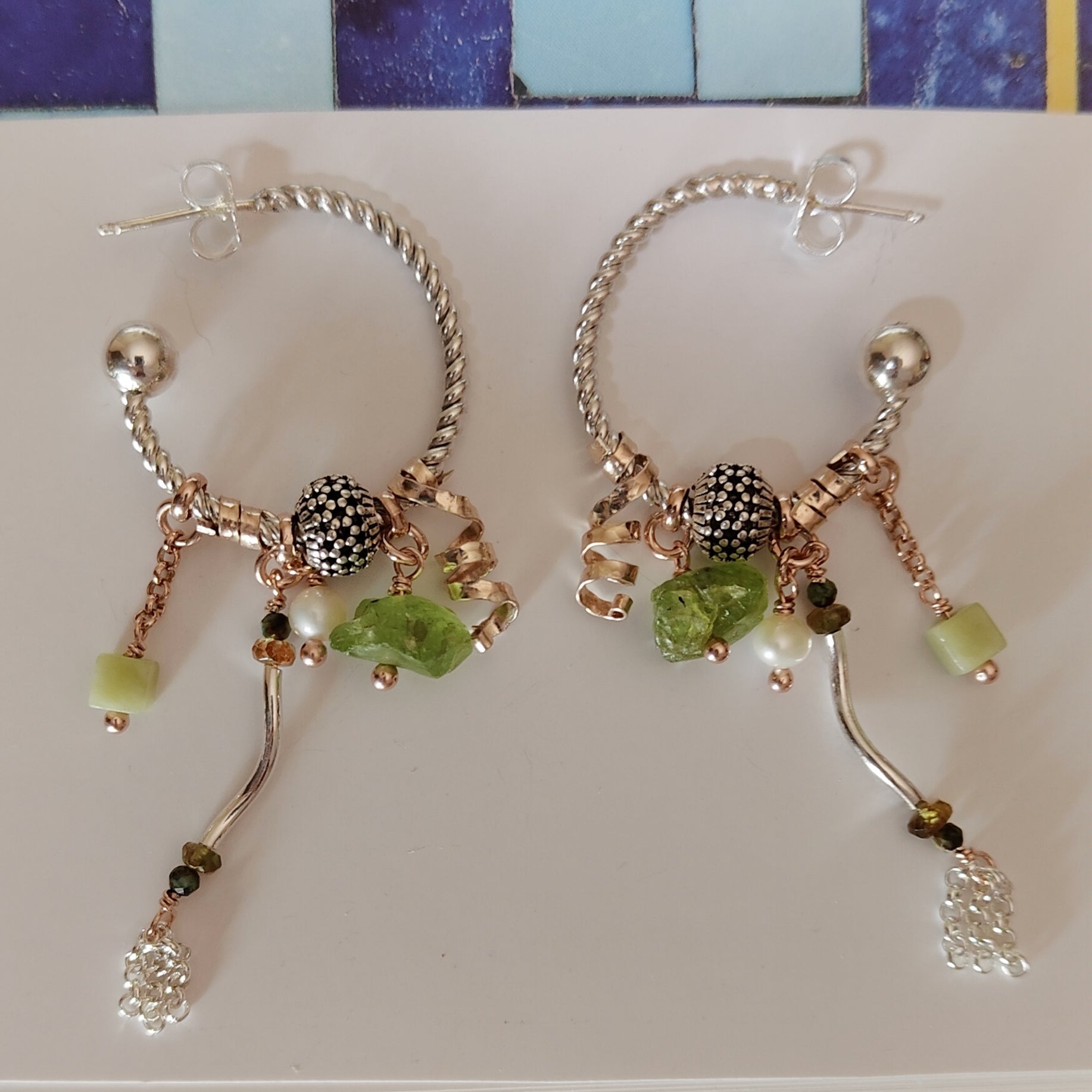 Orecchini pendenti in argento sterling 925 con peridoto Orecchini pendenti in argento sterling 925 con peridoto