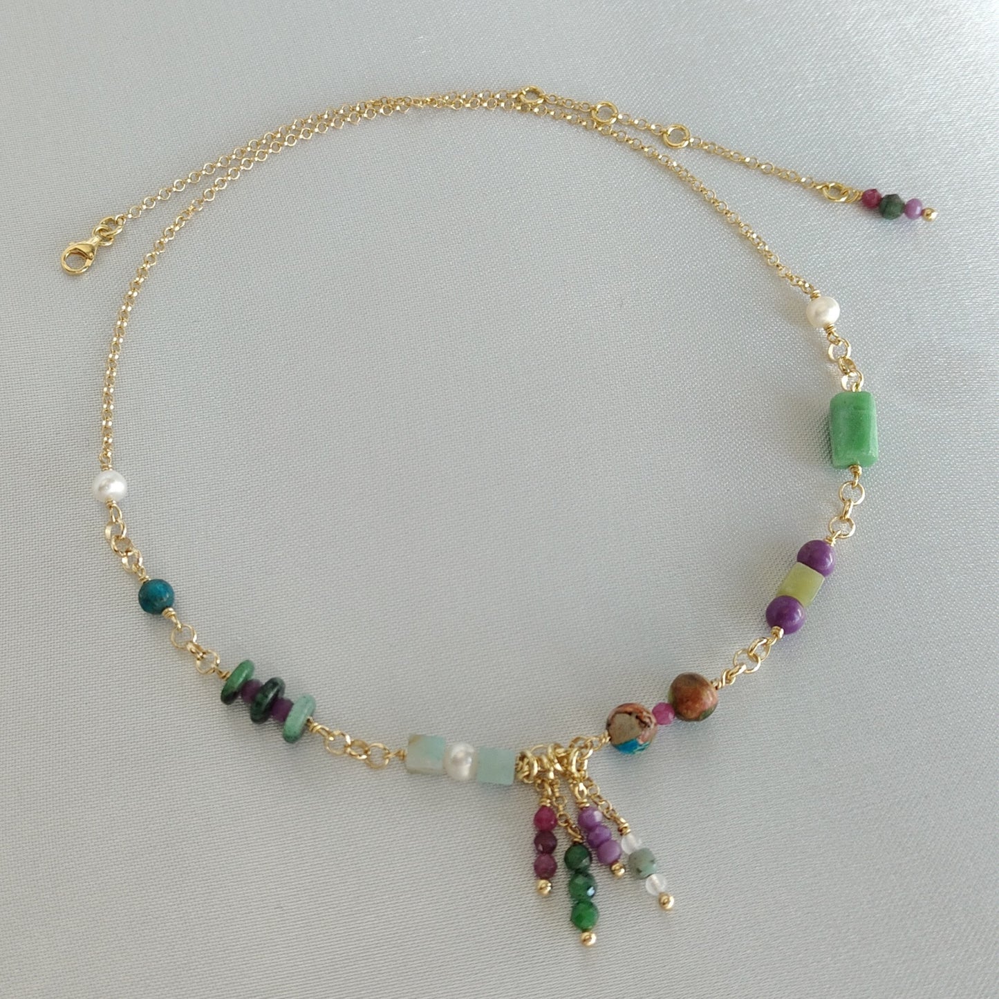 ST35 - Collana in argento 925 placcato oro giallo 18k con pietre naturali