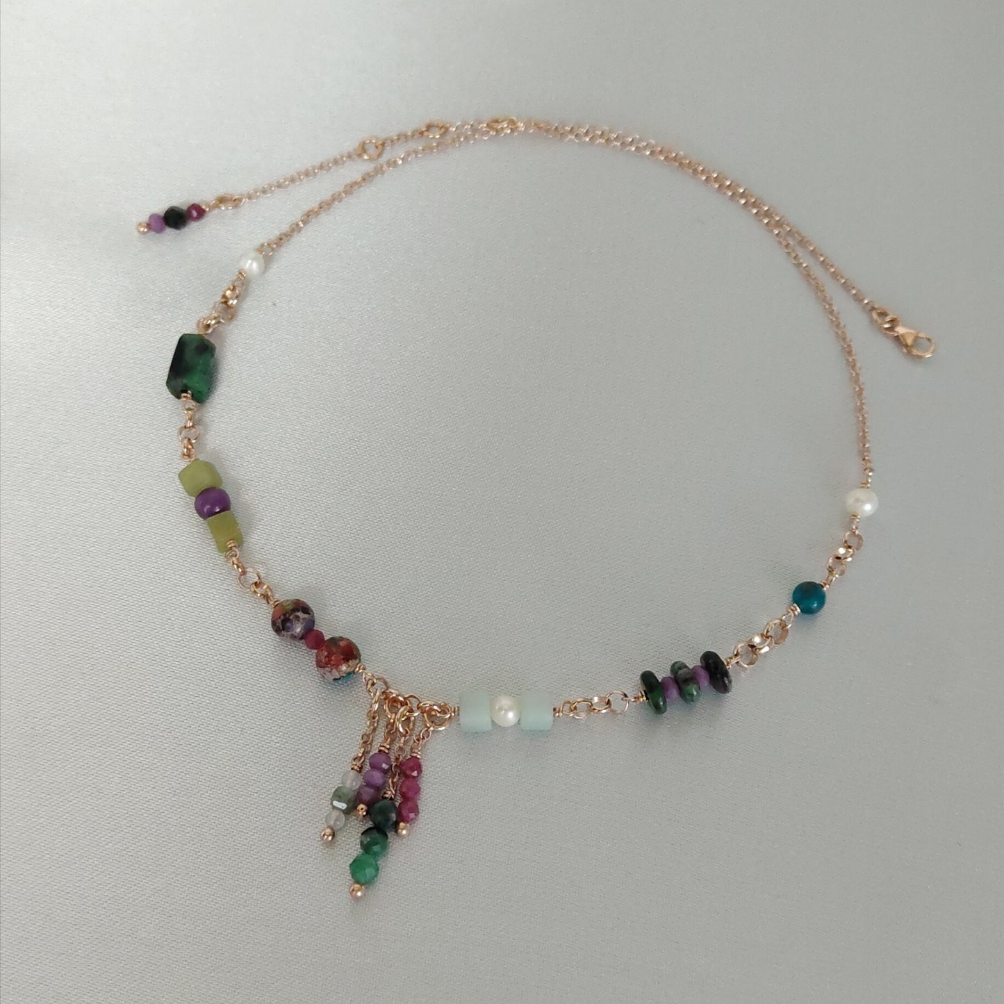 ST41 - Collana in argento 925 placcato oro rosa 18k con pietre naturali