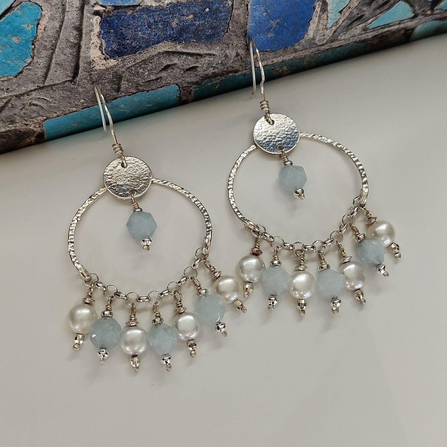 ST20 - Orecchini con perle d'acqua dolce e acquamarina