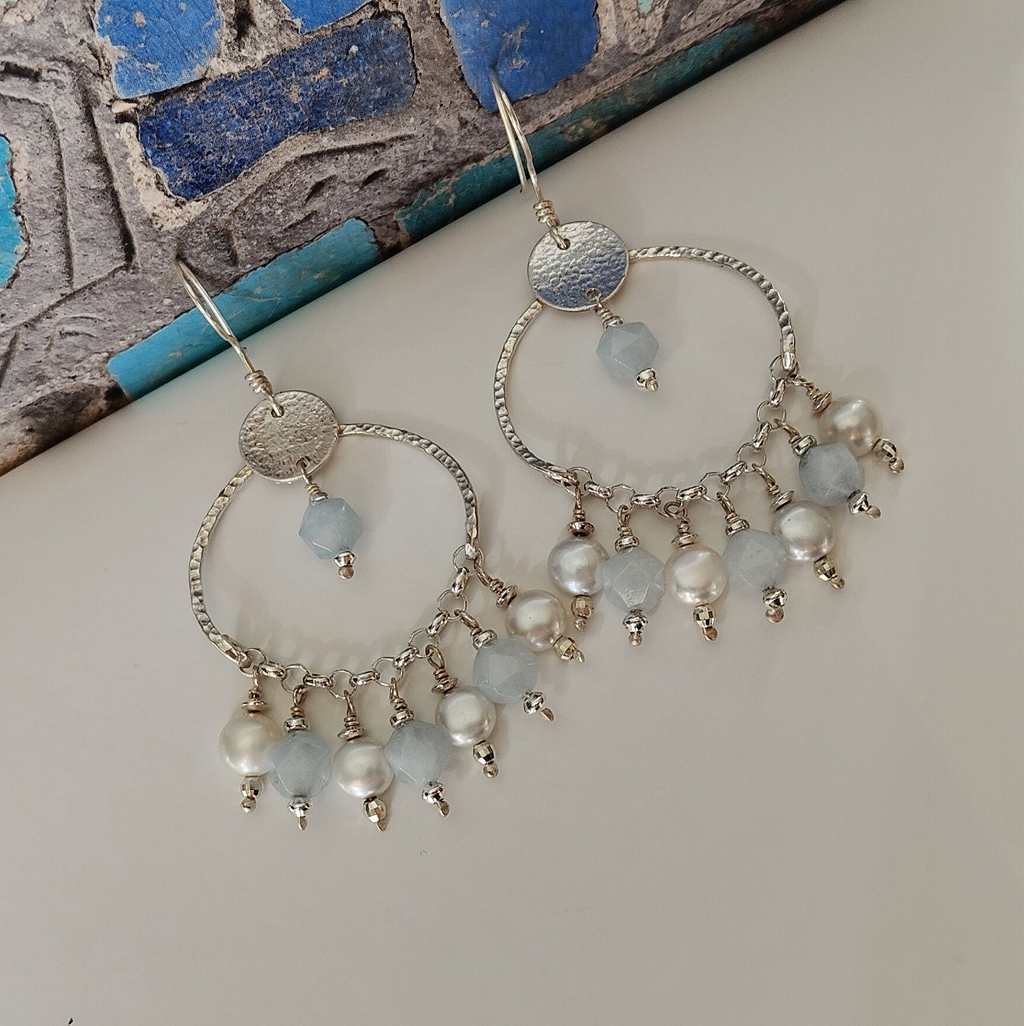 ST20 - Orecchini con perle d'acqua dolce e acquamarina