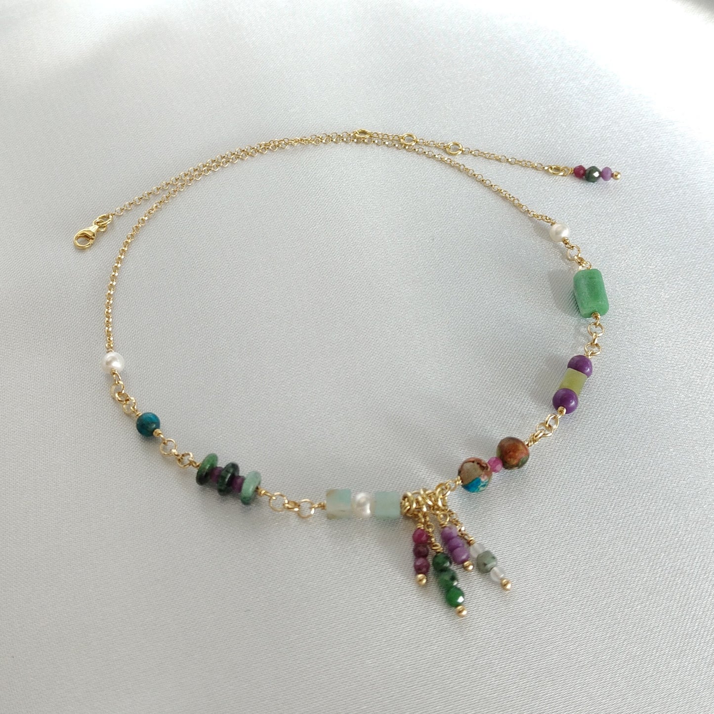 ST35 - Collana in argento 925 placcato oro giallo 18k con pietre naturali