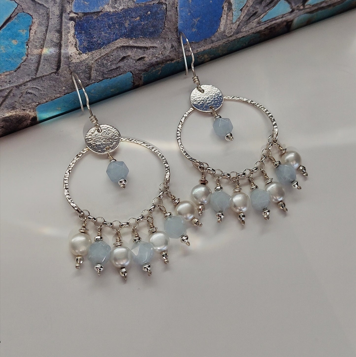 ST20 - Orecchini con perle d'acqua dolce e acquamarina