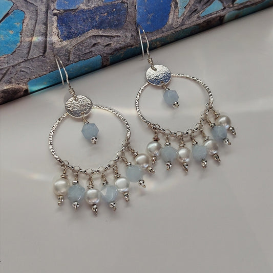 ST20 - Orecchini con perle d'acqua dolce e acquamarina