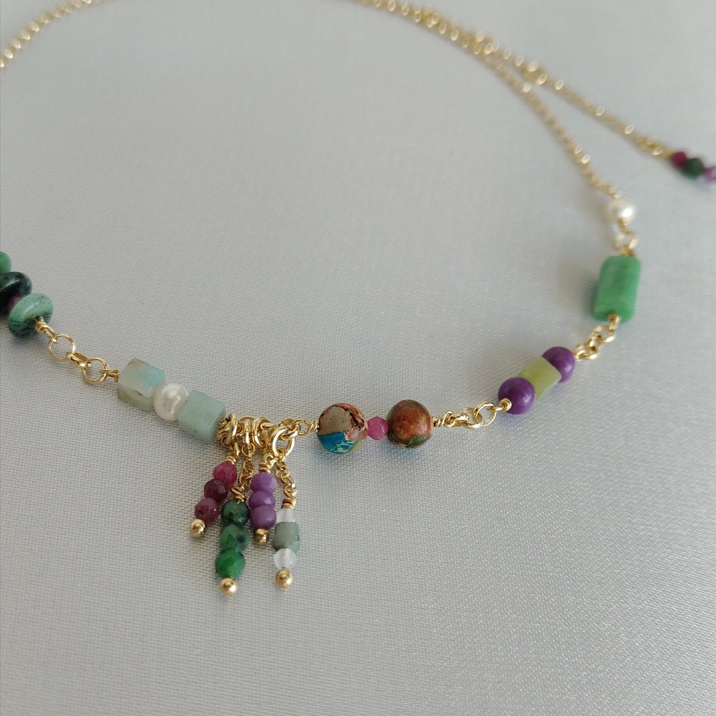 ST35 - Collana in argento 925 placcato oro giallo 18k con pietre naturali