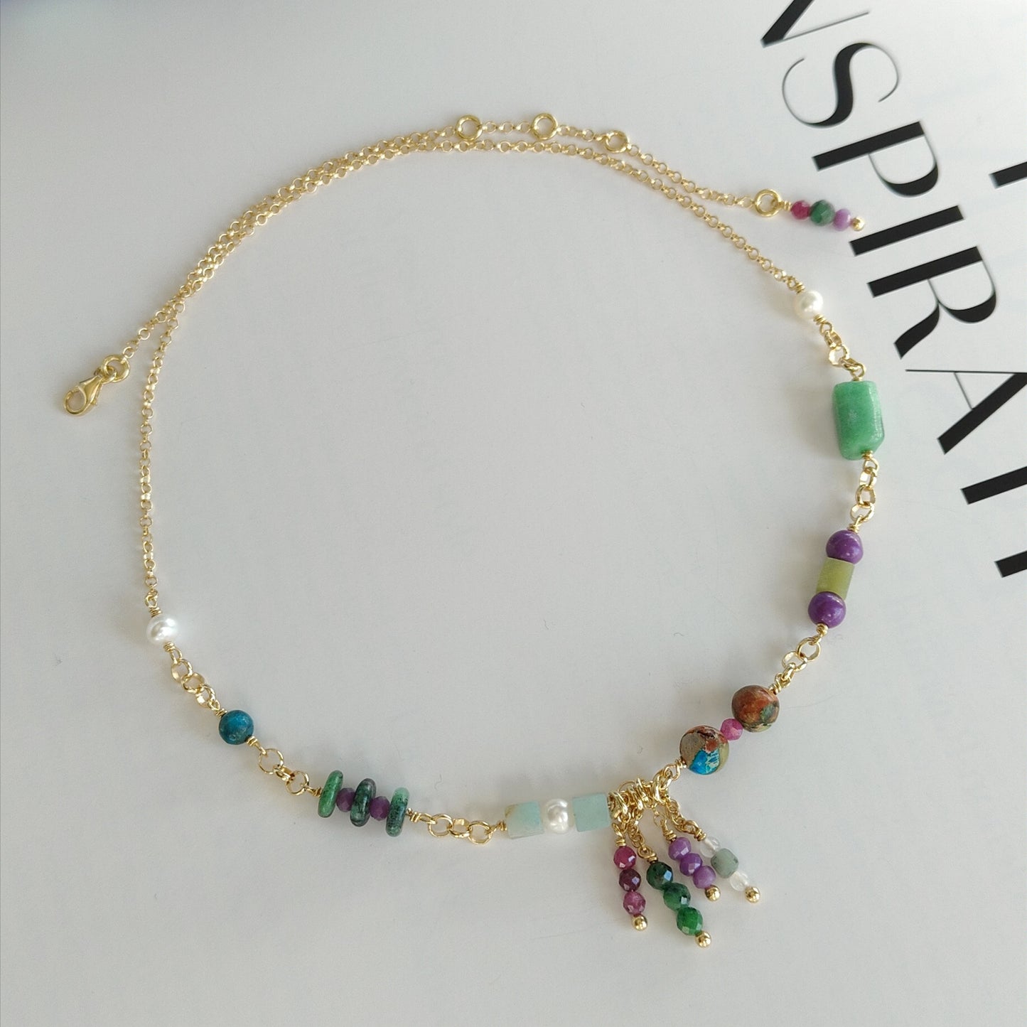 ST35 - Collana in argento 925 placcato oro giallo 18k con pietre naturali