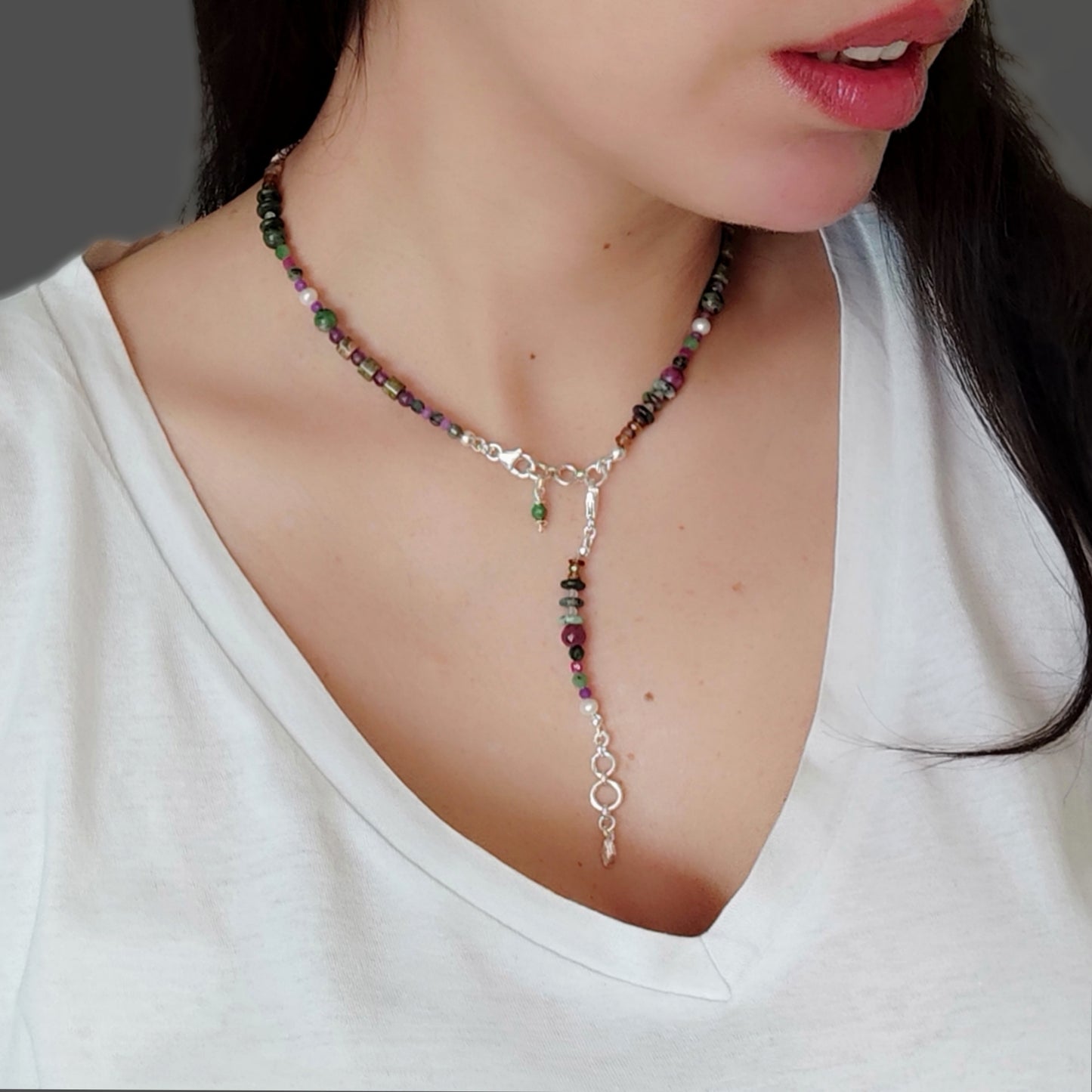 ST27 - Bracciale doppio/collana in argento 925 e pietre naturali