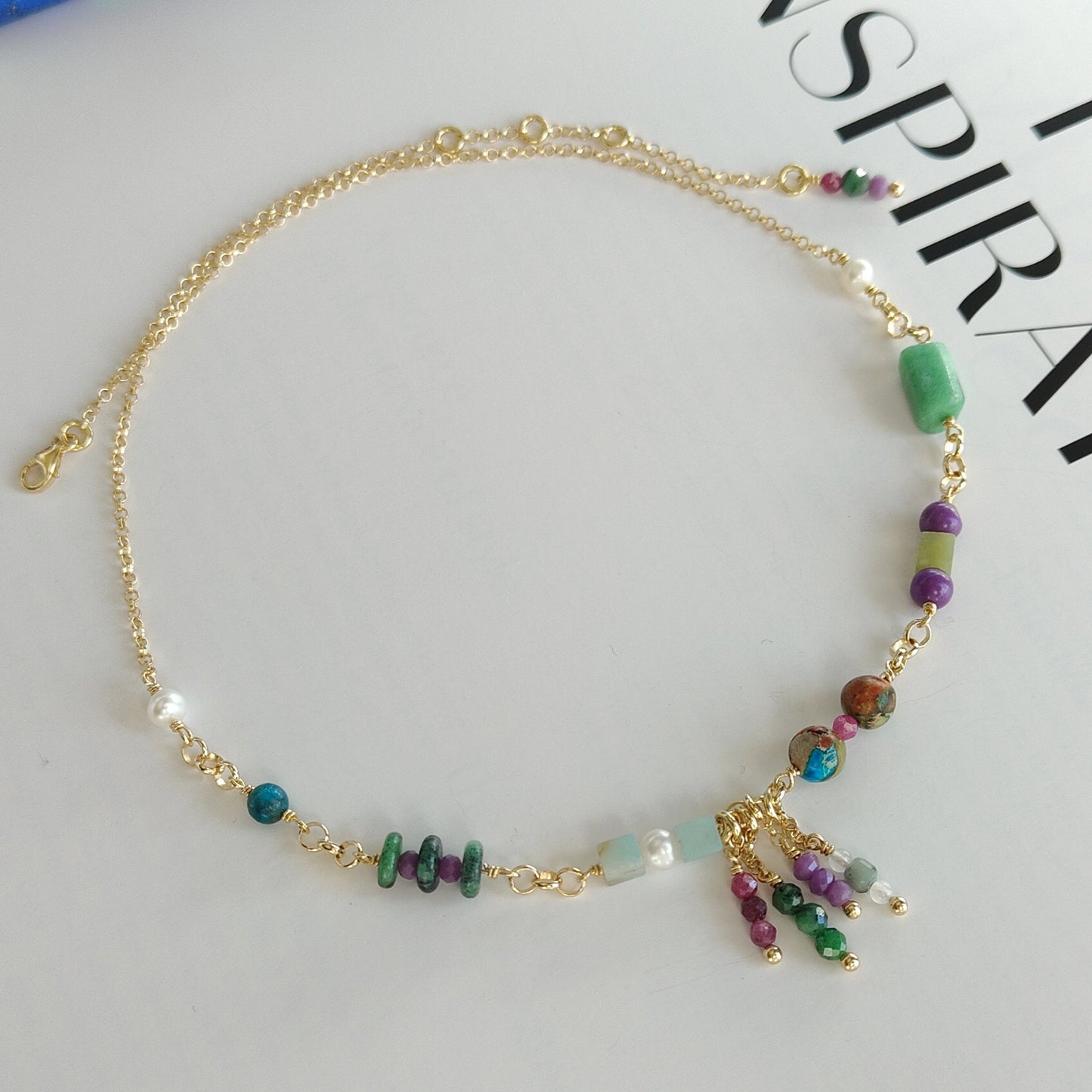 ST35 - Collana in argento 925 placcato oro giallo 18k con pietre naturali