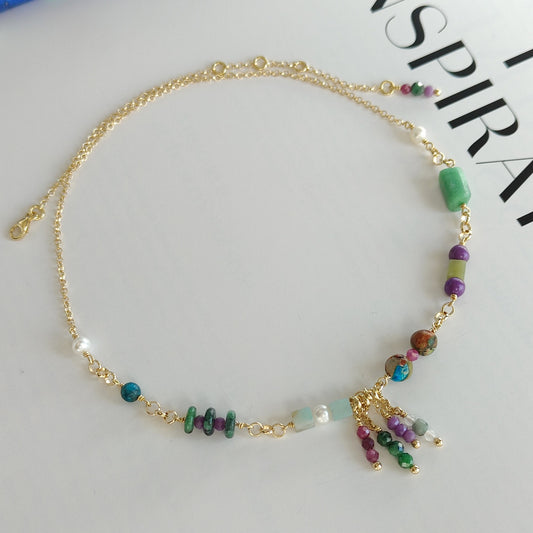 ST35 - Collana in argento 925 placcato oro giallo 18k con pietre naturali