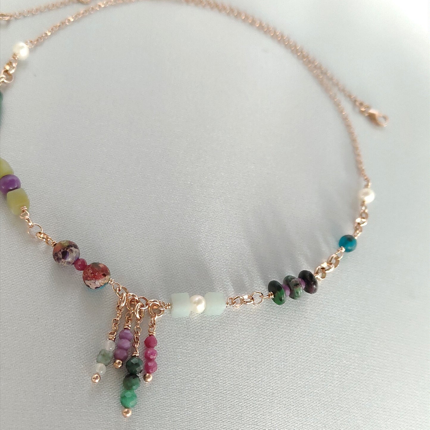 ST41 - Collana in argento 925 placcato oro rosa 18k con pietre naturali