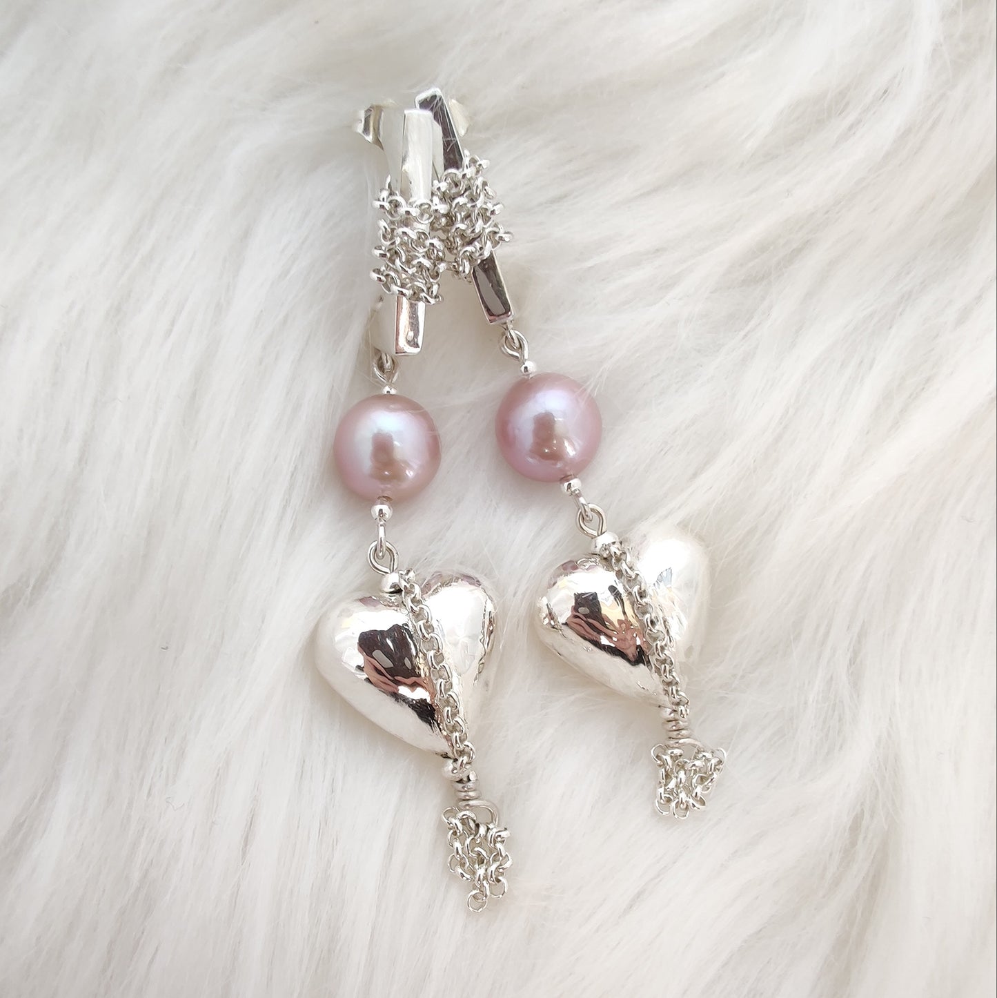ST92 Orecchini in argento 925  con perle d'acqua dolce color rosa antico