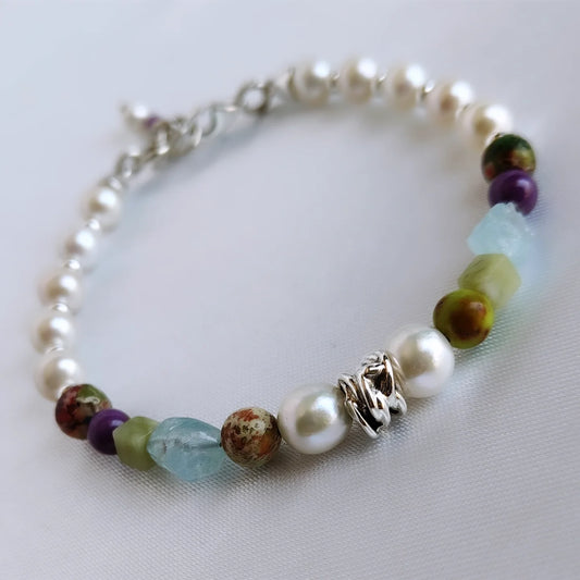 ST8 - Bracciale in Argento 925 con Gemme Naturali e Perle d’Acqua Dolce