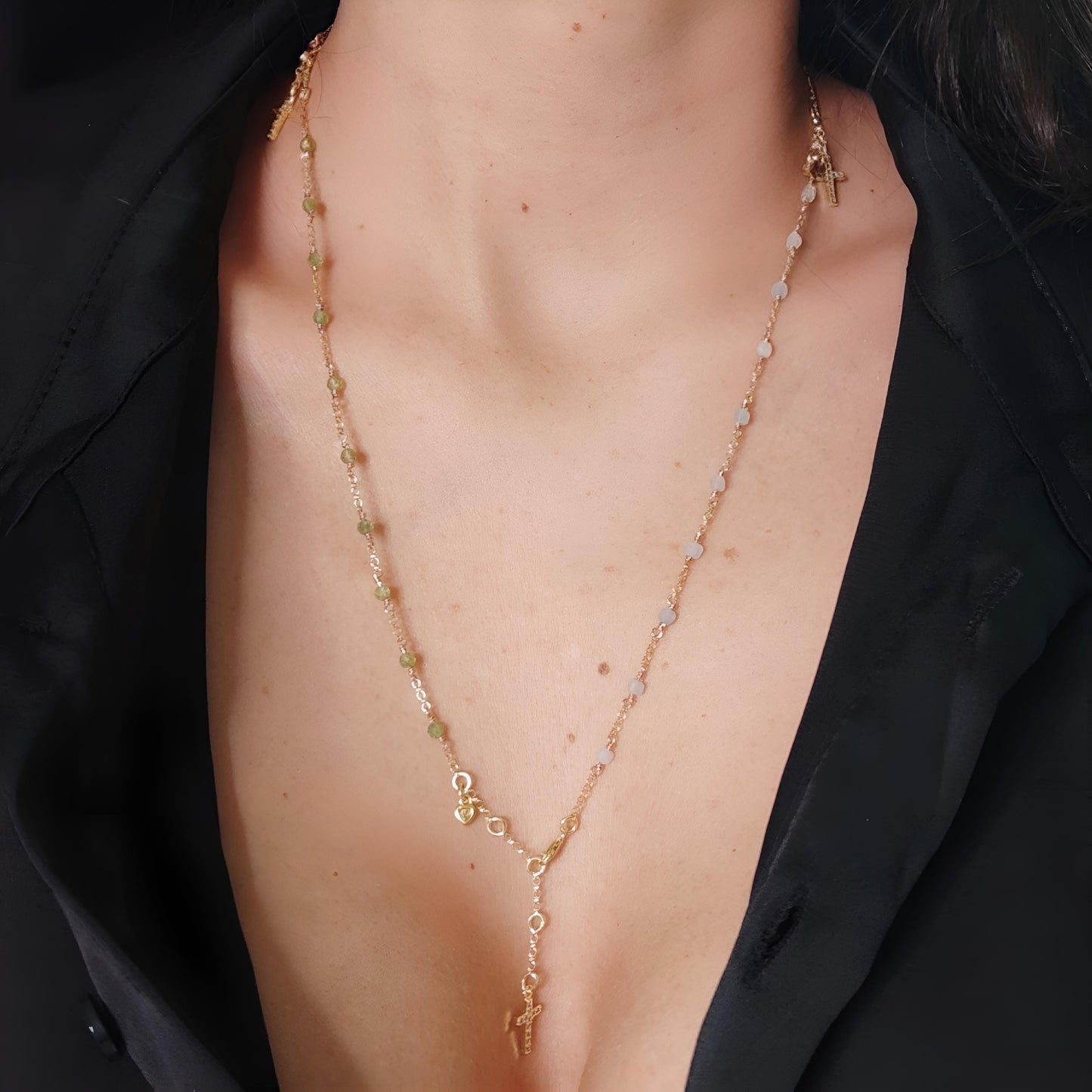 ST08 - Collana in Argento 925 Placcato Oro con Pietre Naturali