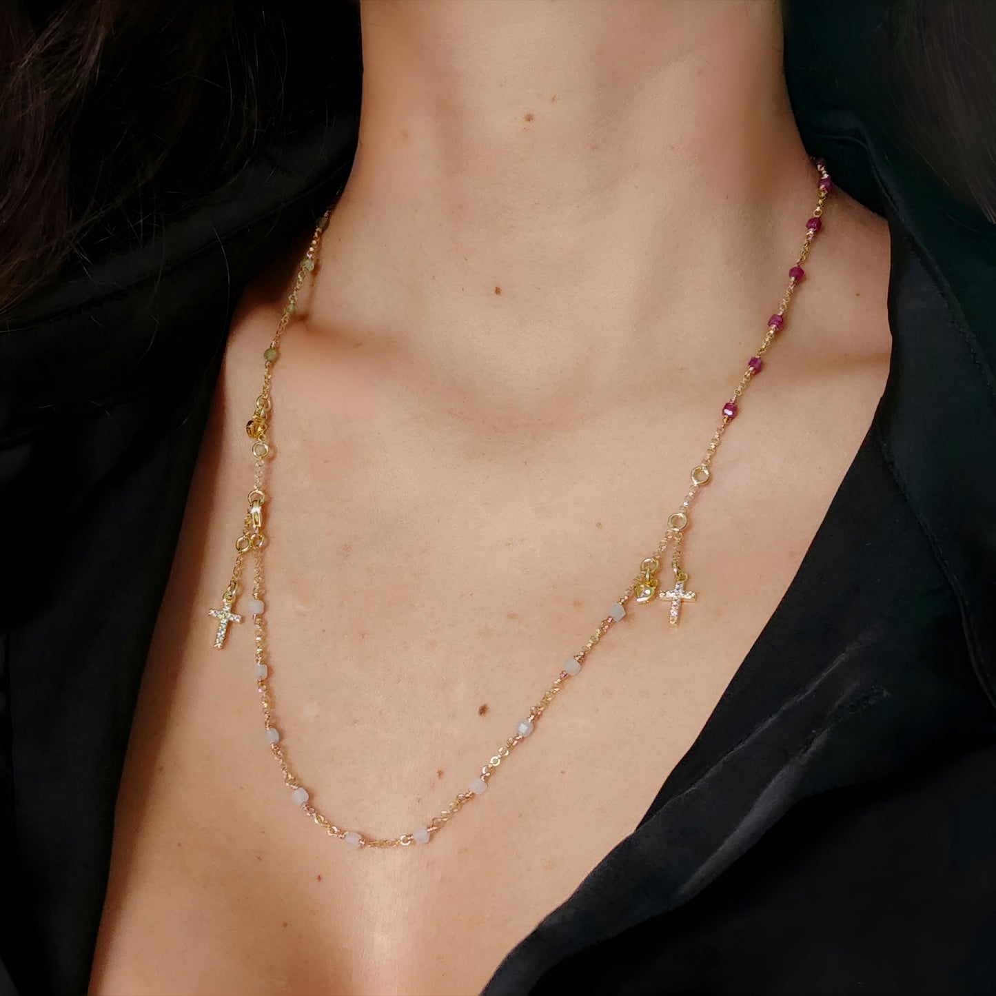 ST08 - Collana in Argento 925 Placcato Oro con Pietre Naturali