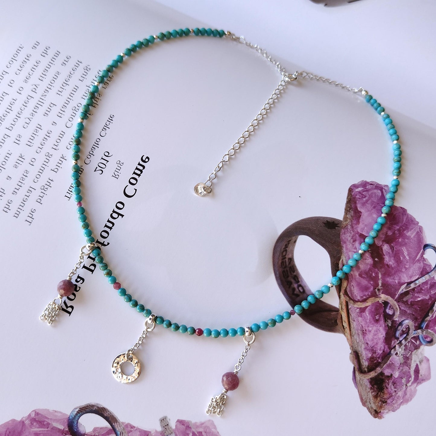 BST028 - Collana turchese — con tormalina e rubino