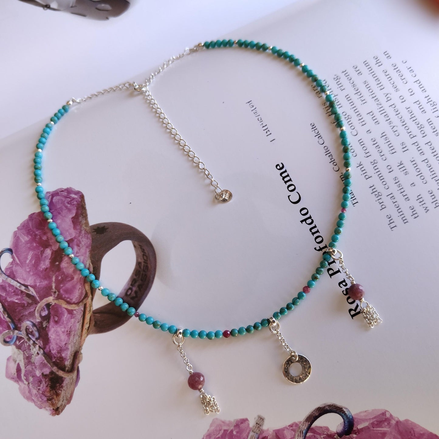 BST028 - Collana turchese — con tormalina e rubino