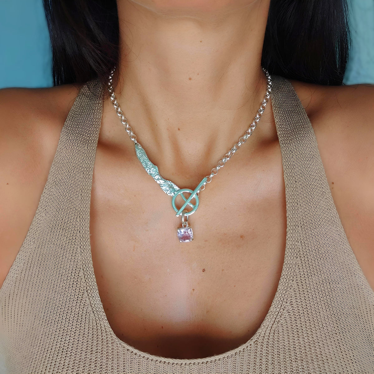 EST070 - Collana con topazio rosa, argento 925