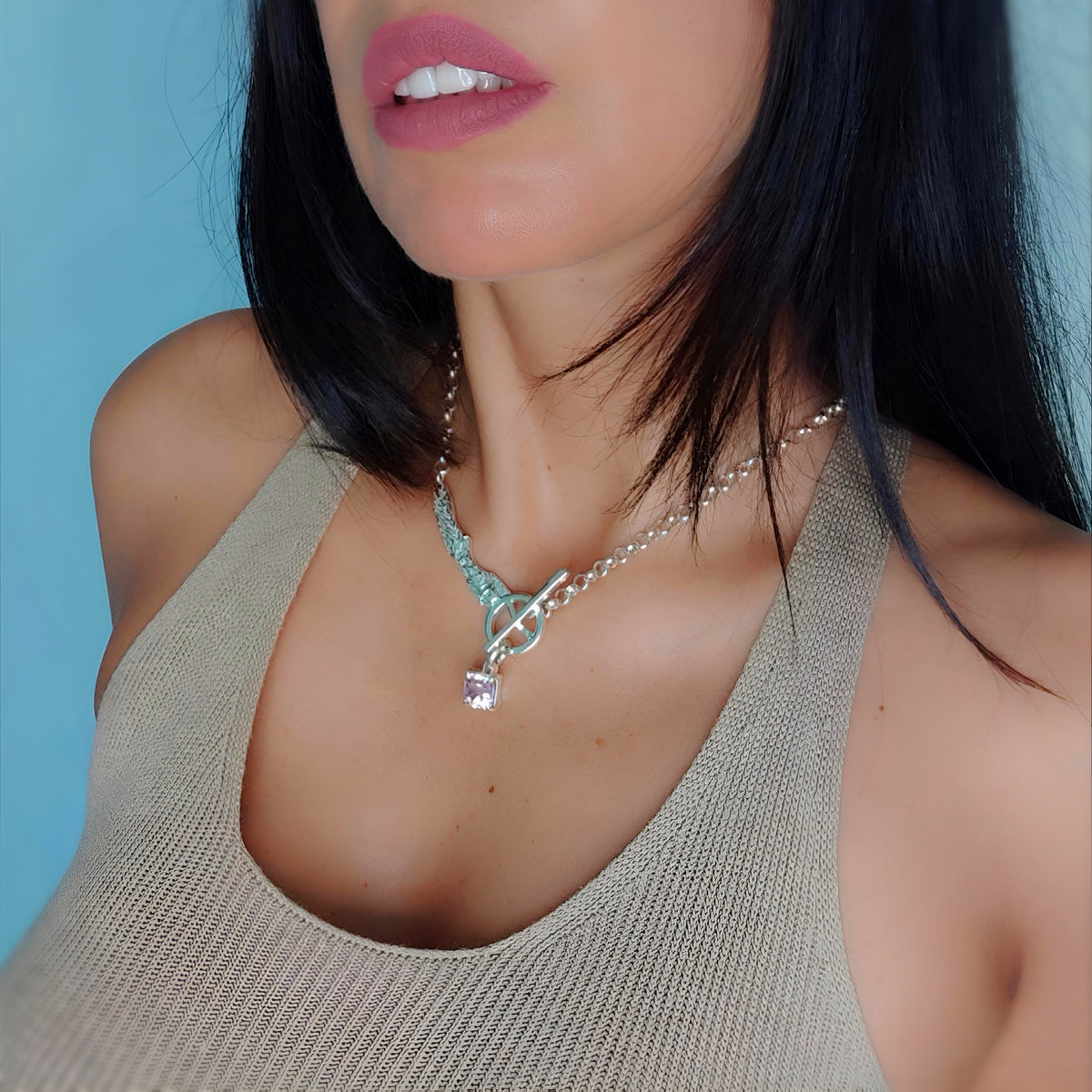 EST070 - Collana con topazio rosa, argento 925