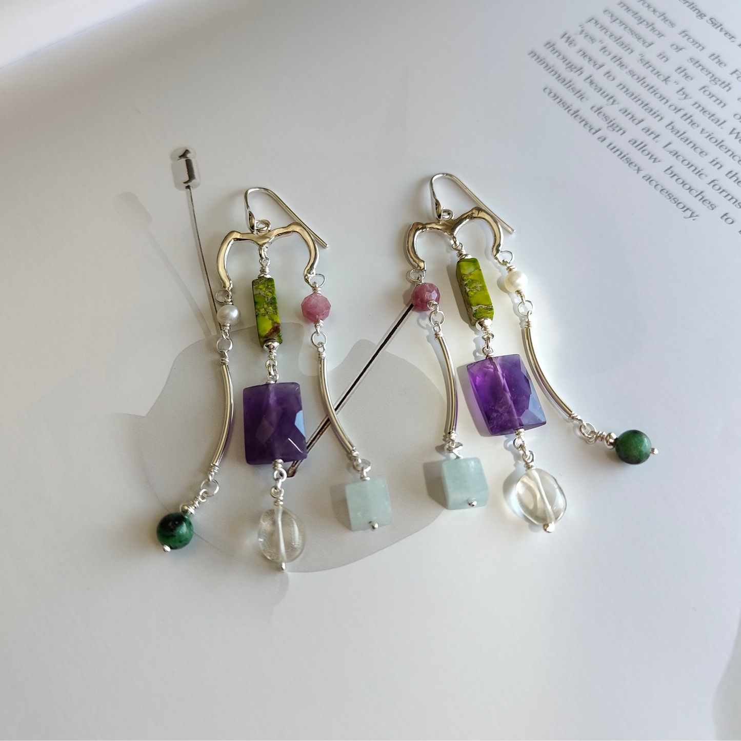 ST019 -  Orecchini pendenti multigemma in argento 925