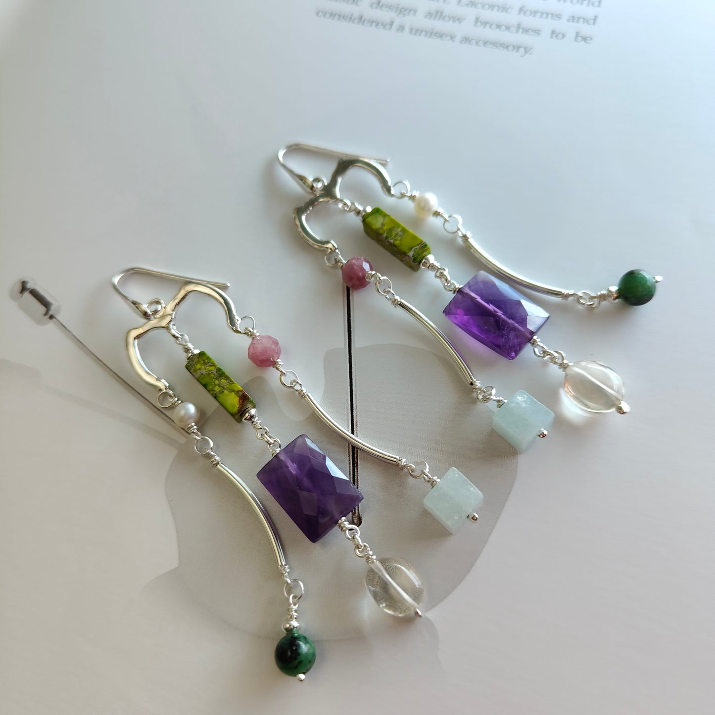 ST019 -  Orecchini pendenti multigemma in argento 925