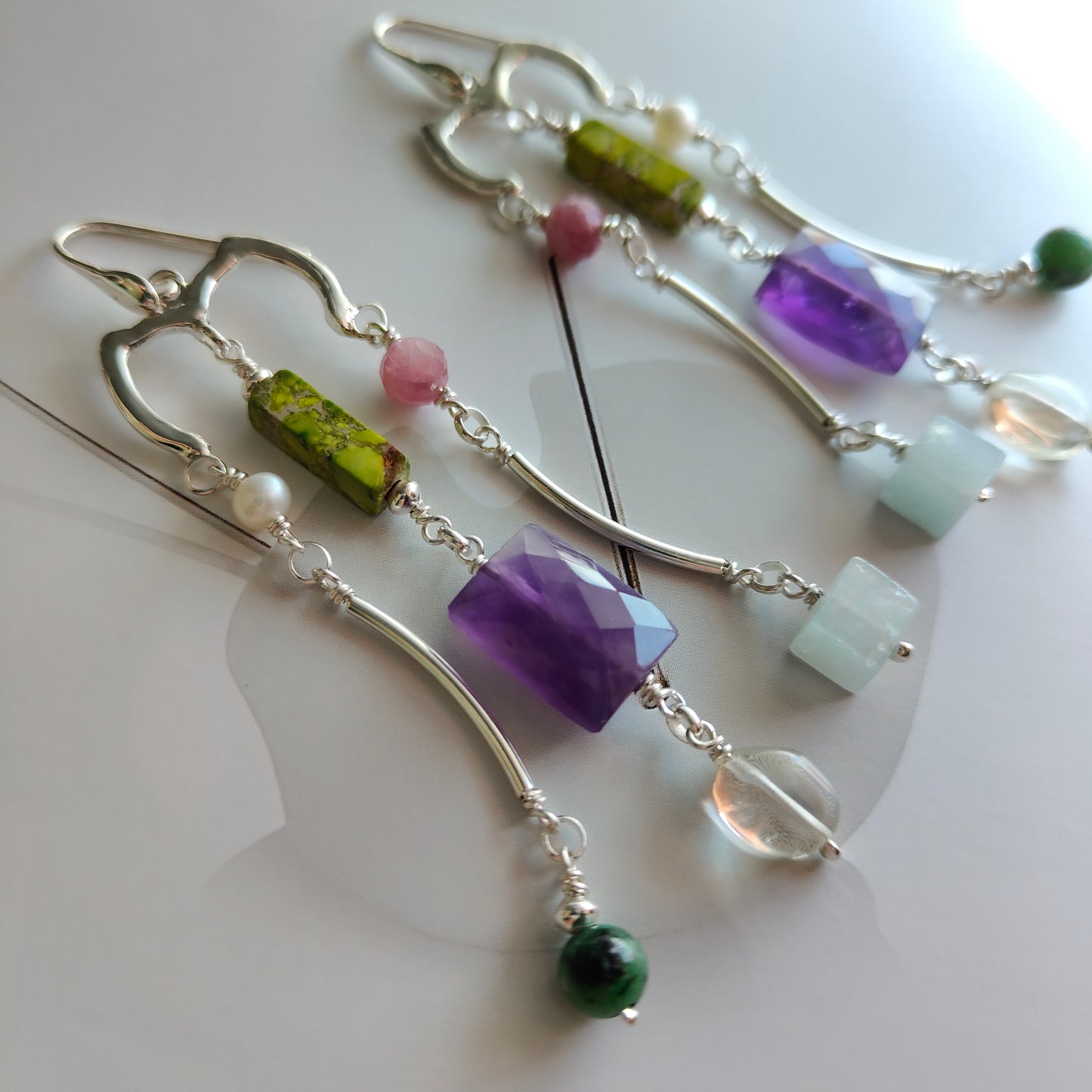 ST019 -  Orecchini pendenti multigemma in argento 925