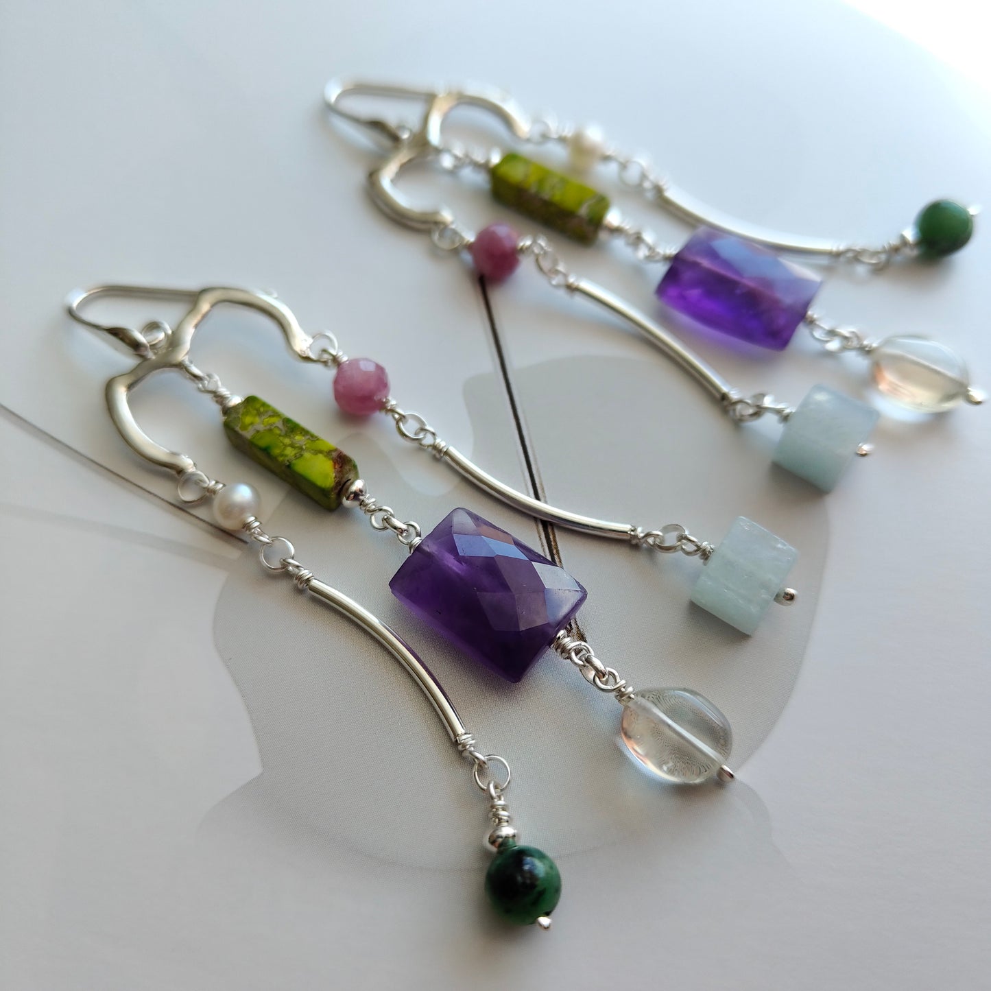 ST019 -  Orecchini pendenti multigemma in argento 925