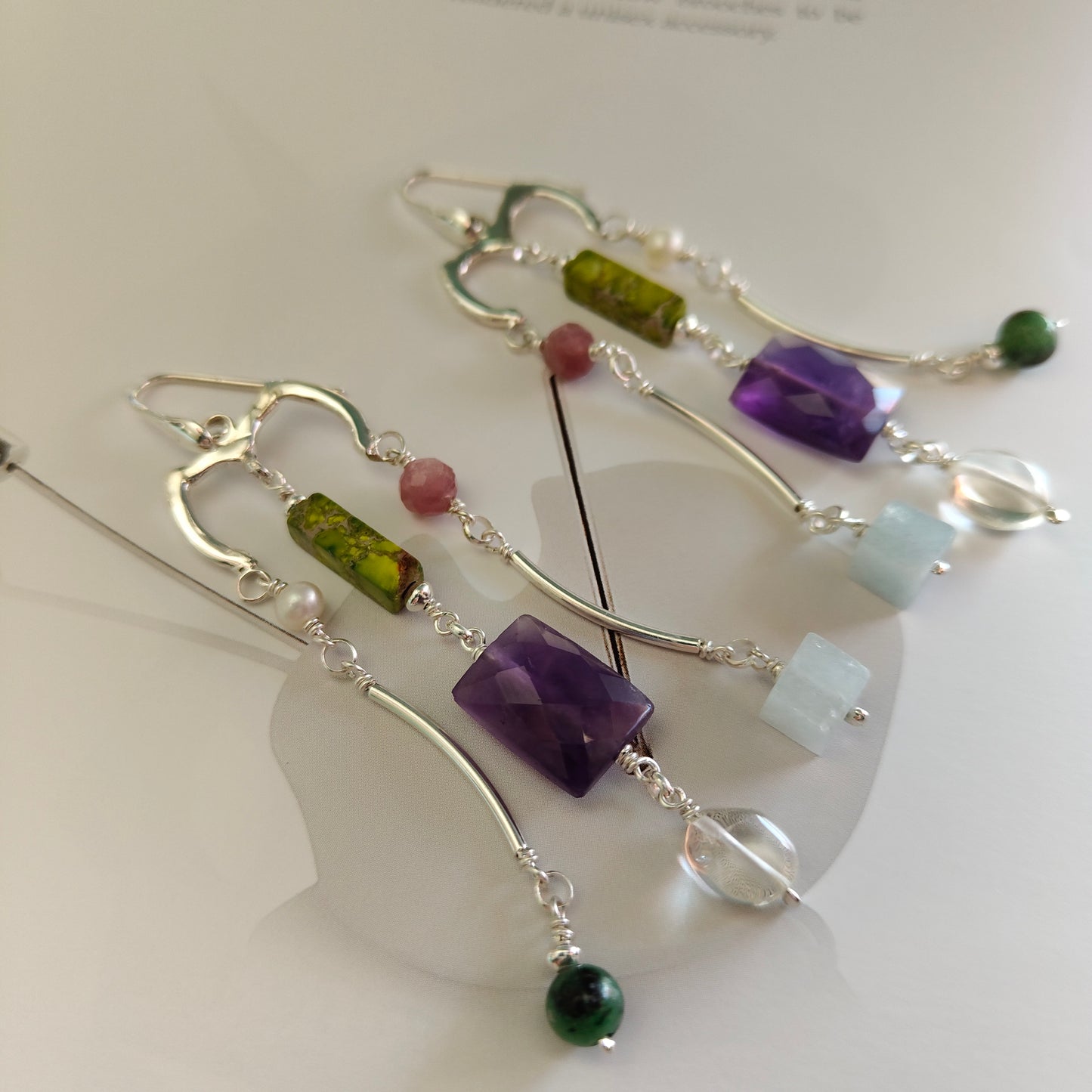 ST019 -  Orecchini pendenti multigemma in argento 925