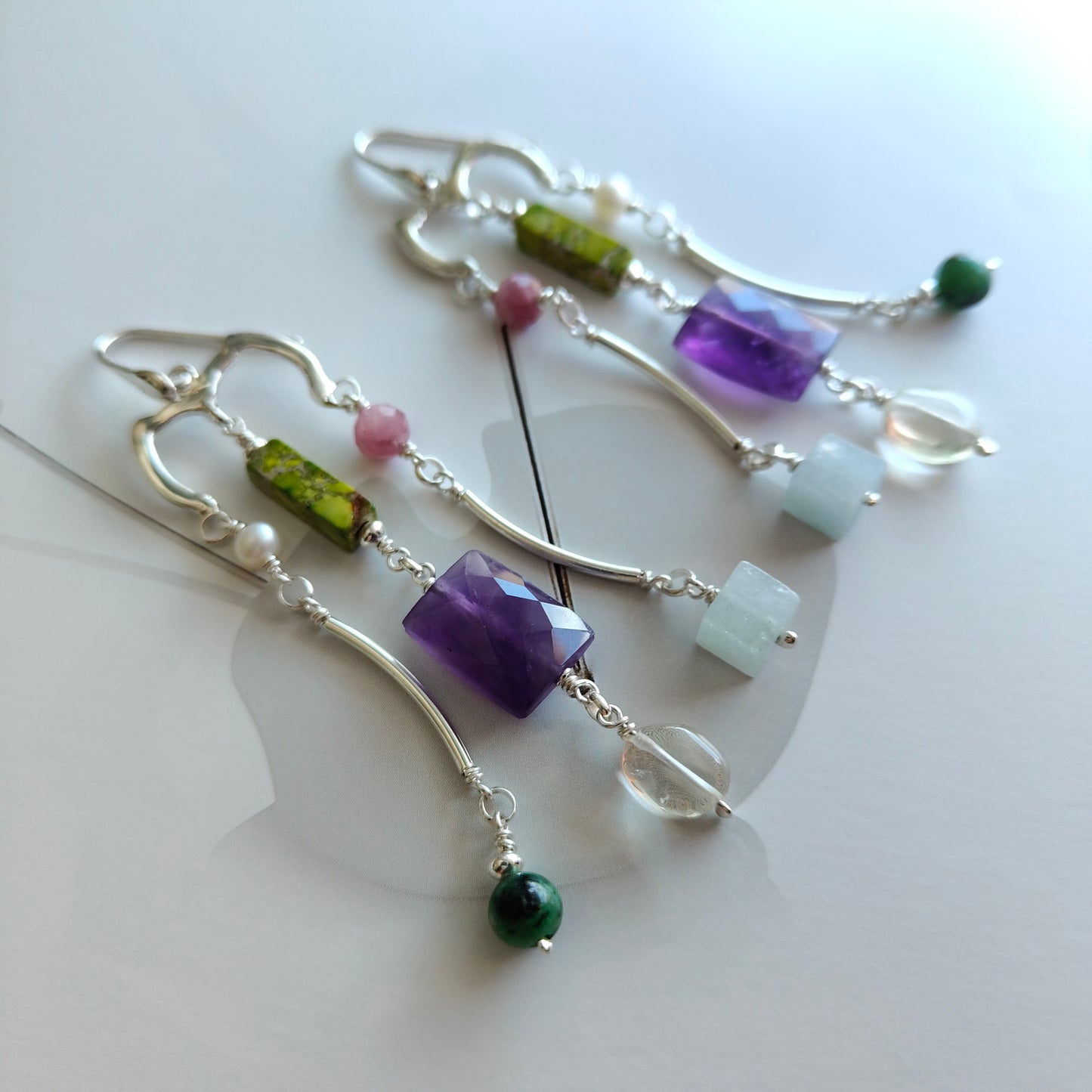 ST019 -  Orecchini pendenti multigemma in argento 925