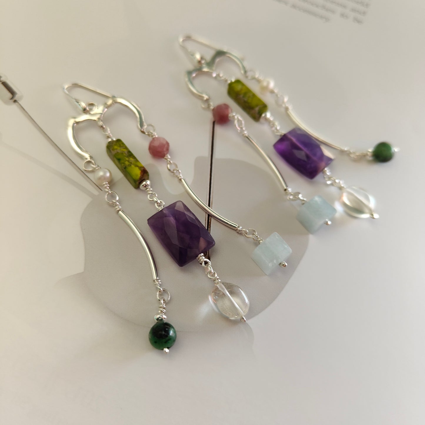 ST019 -  Orecchini pendenti multigemma in argento 925