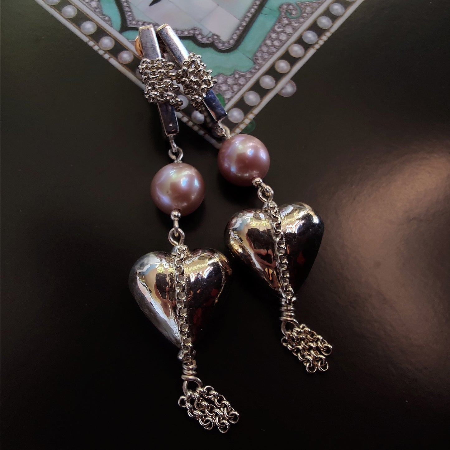 ST92 Orecchini in argento 925  con perle d'acqua dolce color rosa antico