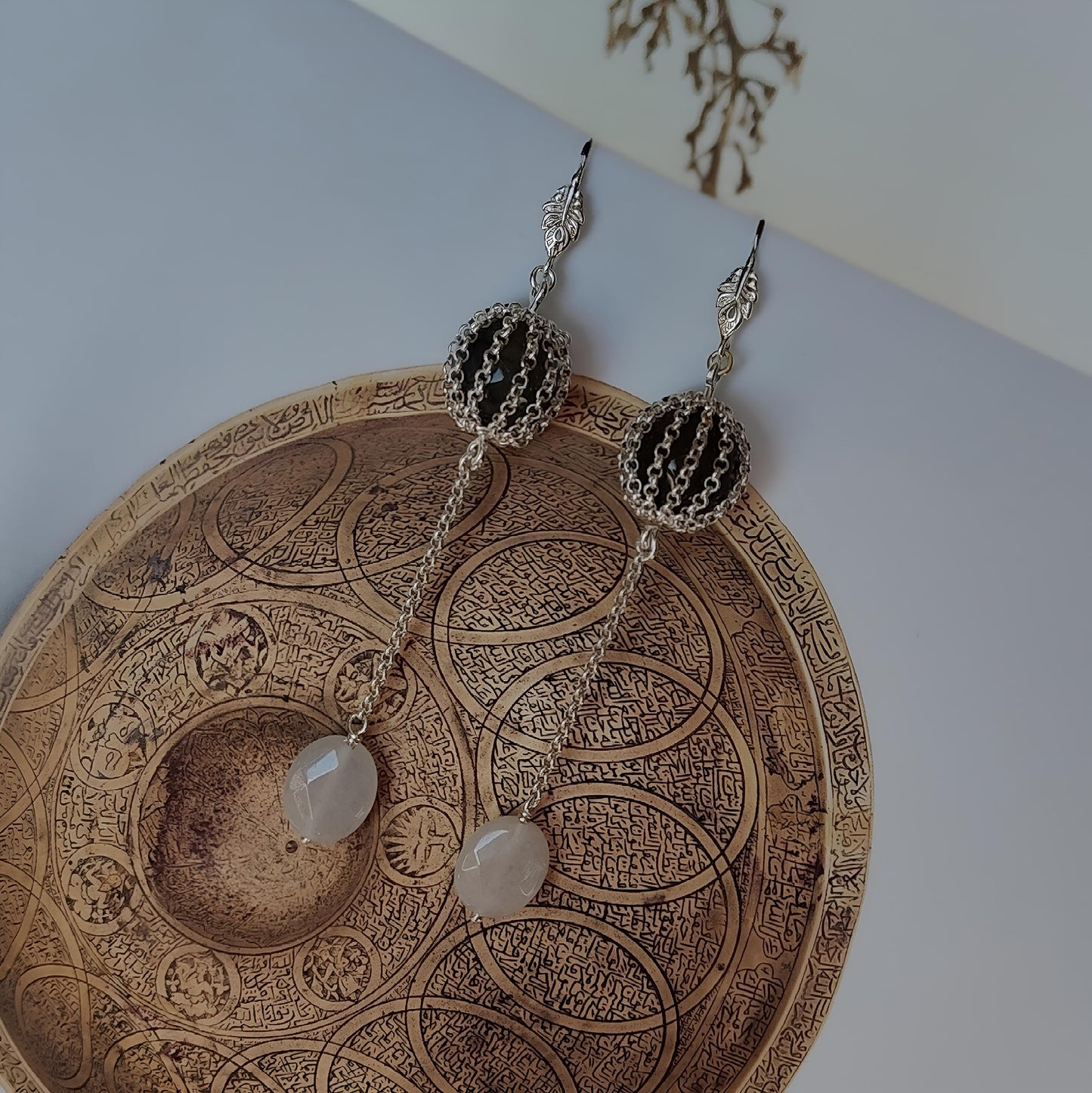 ST62 - Orecchini pendenti in argento 925 con pietre naturali agata e quarzo rosa