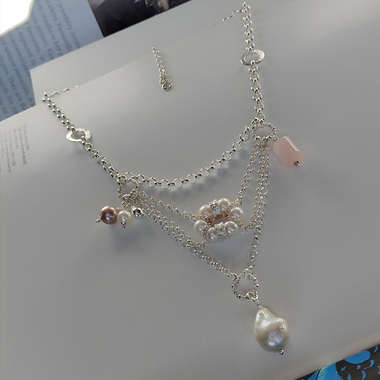 ST71 - Collana in argento con pietre e perle naturali