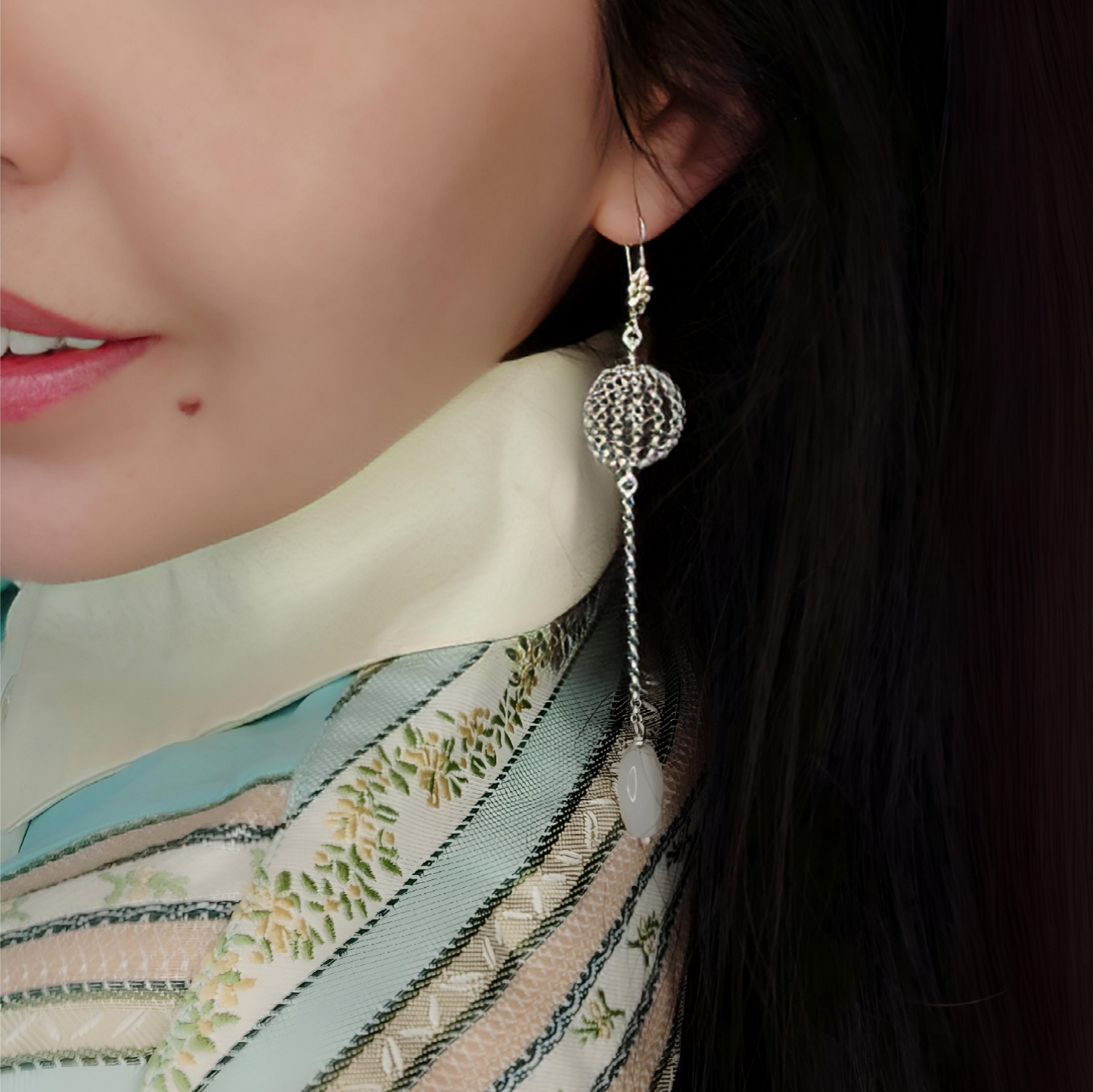 ST62 - Orecchini pendenti in argento 925 con pietre naturali agata e quarzo rosa