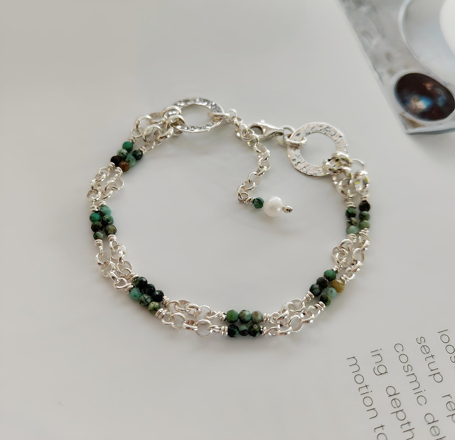 ST2 - Bracciale in Argento 925 con Turchese Africano e Perla d'Acqua Dolce