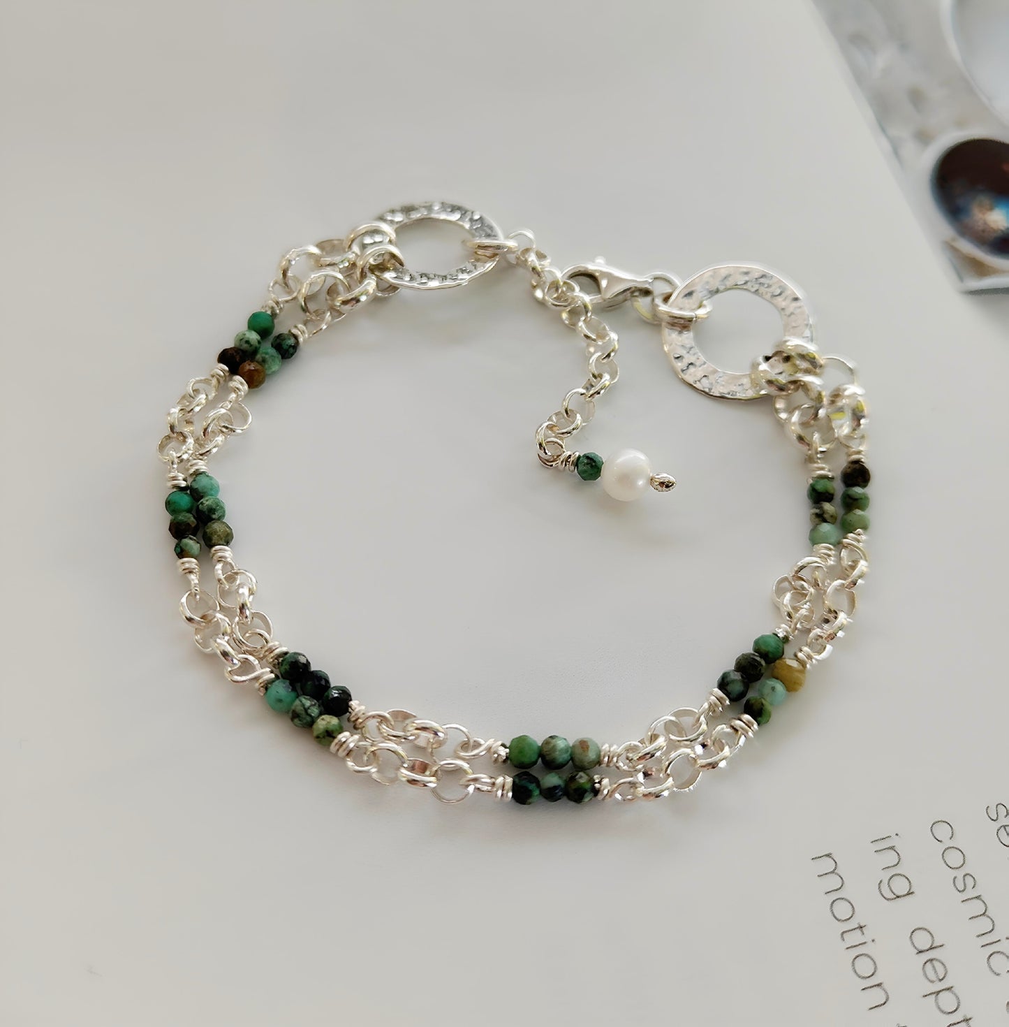ST2 - Bracciale in Argento 925 con Turchese Africano e Perla d'Acqua Dolce
