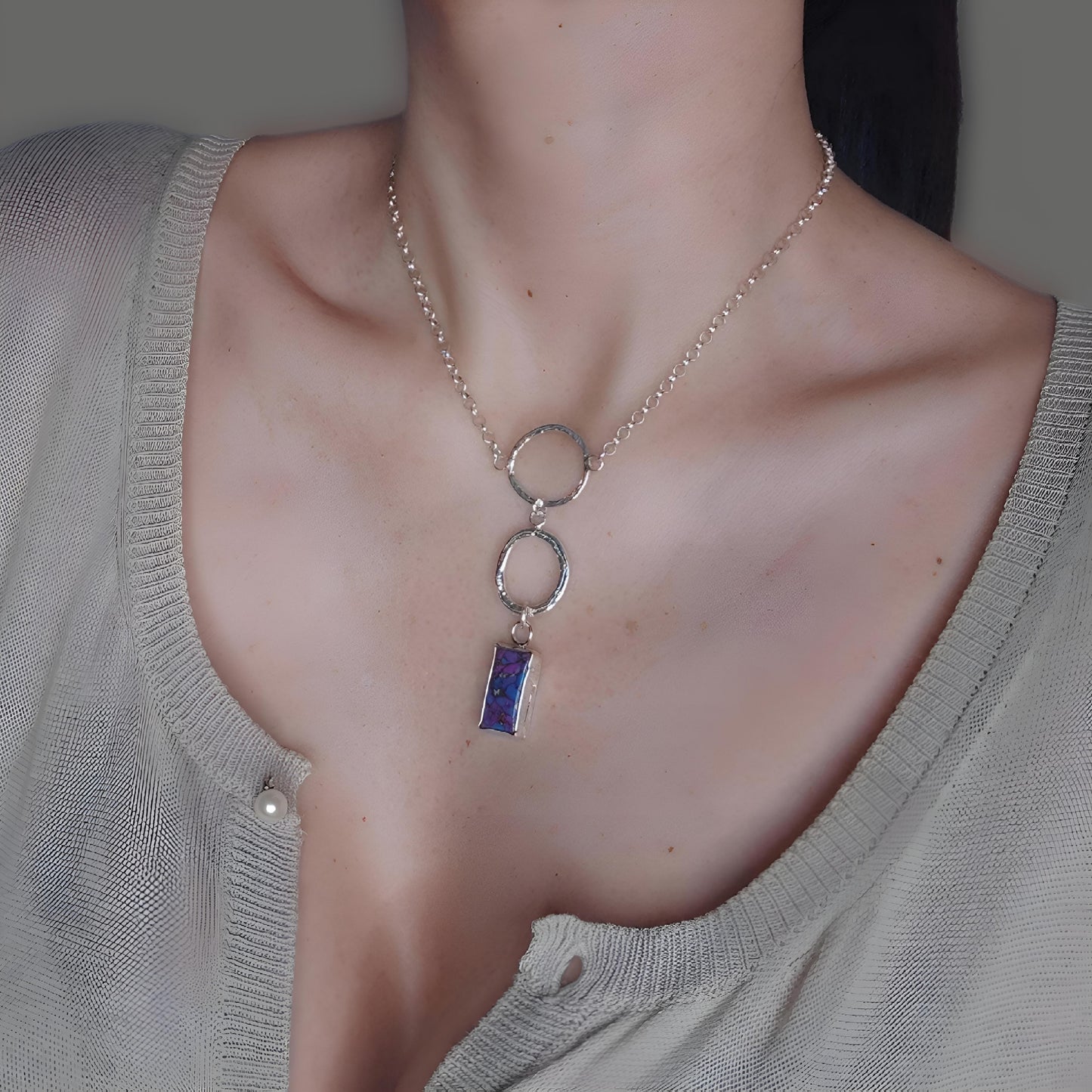 ST012 - Collana in Argento 925 con Pietra Turchese Viola