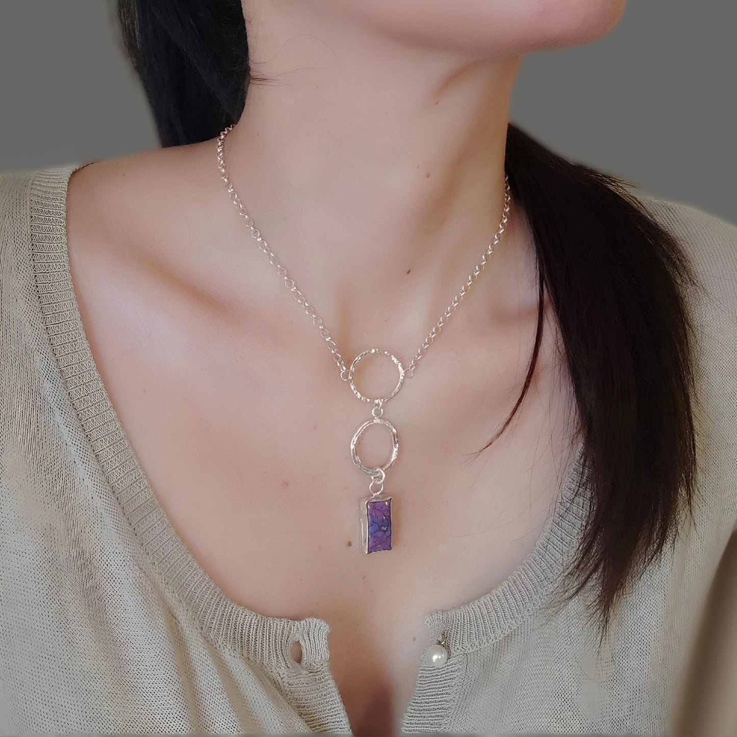 ST012 - Collana in Argento 925 con Pietra Turchese Viola