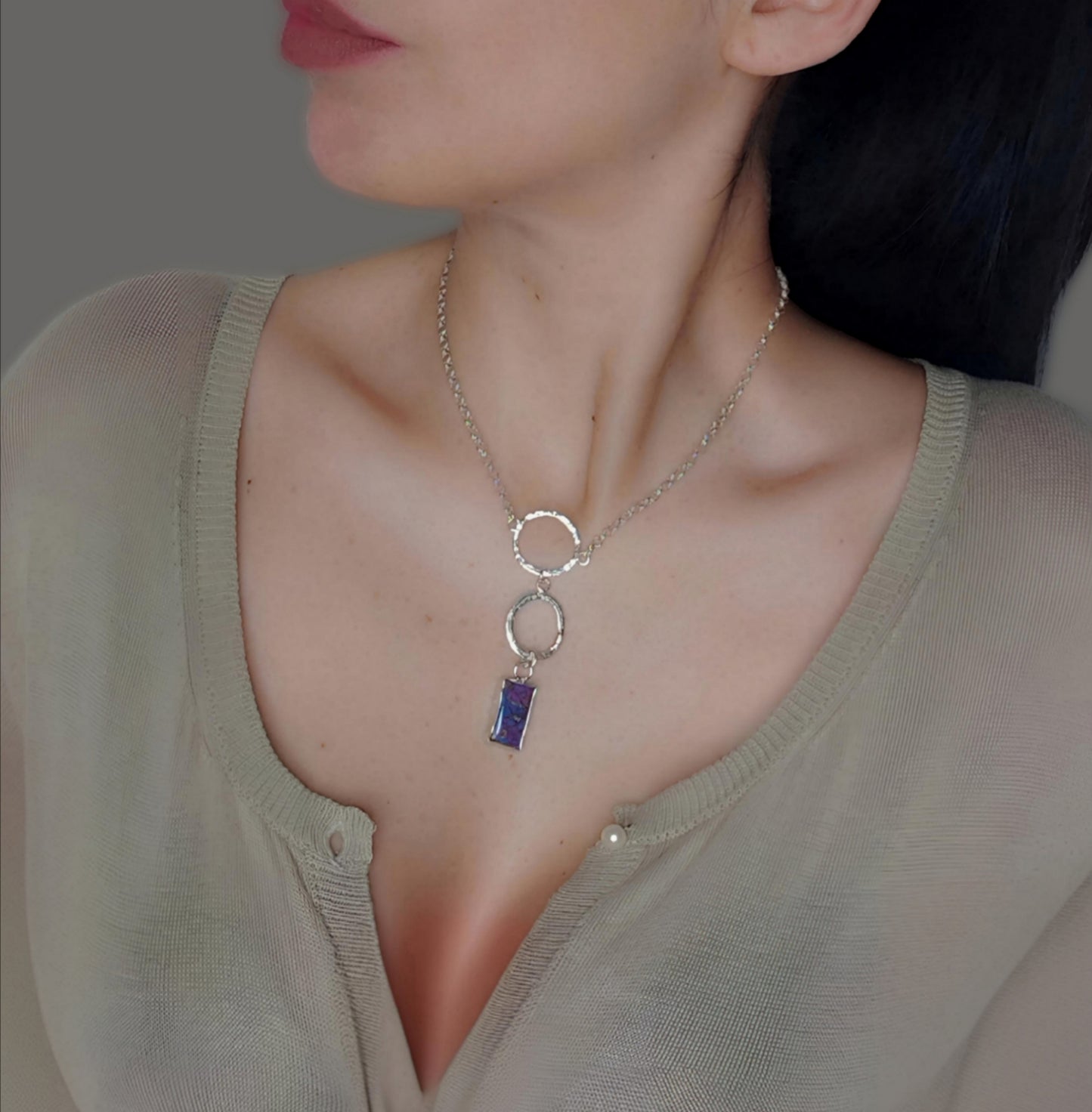 ST012 - Collana in Argento 925 con Pietra Turchese Viola