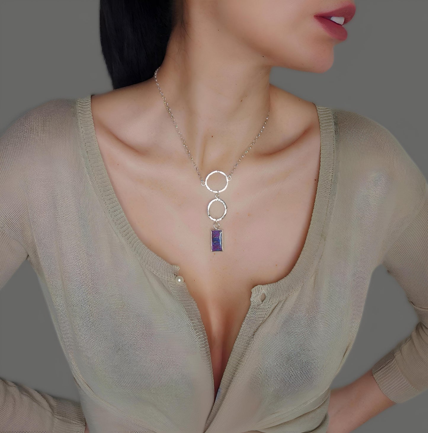 ST012 - Collana in Argento 925 con Pietra Turchese Viola